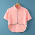 Chauffe-épaules rose avec bordure grise et col montant pour climatisation d'été - Rose (Manches Courtes)