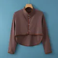 Cardigan scalda-spalle marrone in cotone con maniche lunghe e bottoni per il collo - M / Caffè (Manica Lunga)