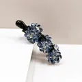 Elegant banana hair clip featuring blue crystal flowers and sparkling rhinestones - Dark Blue