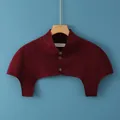 L-size burgundy high neck shoulder warmer with button detail and soft thermal fabric - M / Stand Collar / Burgundy