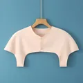 Pink thermal shoulder wrap for women with button closure on a blue background - M / Crew Neck / Nude