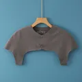 Dark gray thermal knit shoulder warmer with button closure in soft recycled fiber - M / Crew Neck / Dark Gray