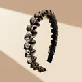 Brown pleated satin headband with alternating grey pearls and faceted crystals - Narrow Pleated Lace / Faux Pearl Crystal Style (Coffee)