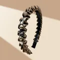 Brown pleated satin headband with sparkling crystals and elegant pearl accents - Narrow Pleated Lace / Flower Crystal Style (Coffee)