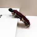 Elegante pinza de plátano en tweed violeta oscuro con cristales y textura de tejido trenzado - Púrpura oscuro