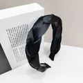Braided black silk headband with sparkling rhinestones and non-slip inner grip for women - Black Braided Rhinestone