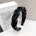 Cerchietto intrecciato nero elegante con cristalli e denti antiscivolo da donna - Nero