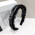 Elegante cerchietto in rete plissettata nera con strass brillanti e denti antiscivolo - Stile Strass in Vetro