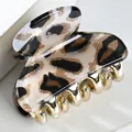 Classic leopard print hair claw clip with golden metal base for elegant half-up hair styles - White Spotted Leopard