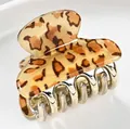 Elegant leopard print hair claw clip with golden metal teeth for half-up hairstyles - Classic Light Small Leopard Print