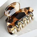 Elegant leopard print hair claw clip with golden metal teeth for half-up hair styles - Large Spotted Leopard