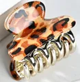 Classic leopard print hair claw clip with golden metal teeth for half-up hair styles - Red Dot Leopard