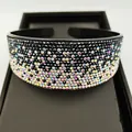 Wide headband with gradient black and iridescent crystals on black base display - Navy Blue And AB Gradient