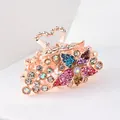 Rose gold butterfly hair claw clip with multicolored rhinestones and heart handle - Multi-color Flower