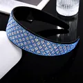 Glinsterende blauwe en zilveren strassteentjes haarband met antislip tanden op zwarte spiegel - Blauw + AB Strass