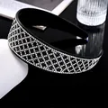 Sparkling rhinestone headband in black featuring a luxury diamond-studded lattice design - White + Black