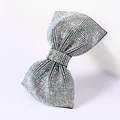 Close-up of leopard pattern bow hair clip with shimmering AB colorful rhinestones - AB Rhinestone