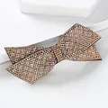 Pasador de pelo con diamantes champán sobre pedestal blanco, accesorio elegante de lazo - Rejilla Doble Capa Strass Champaña