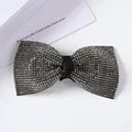 Elegante pinza para el pelo con lazo negro y diamantes de imitación gris plateado - Lazo Simple Mediano Gris Transparente Sólido