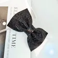Pince à cheveux nœud léopard en strass noirs avec un artisanat scintillant de luxe - Zircon Noir
