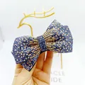 Pasador de pelo con lazo de diamantes azul marino y champán para accesorios de mujer - Cruz Mediana Marino Champaña