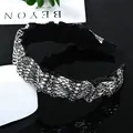 Diadema plisada negra de lujo con cristales plateados brillantes y pedrería elegante - Estilo plisado ancho / Cristal de vidrio gris