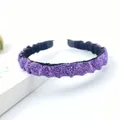 Elegant purple rhinestone bow headband with wavy pleated texture and elastic black band - Blue and Purple