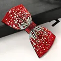 Stijlvolle strik haarclip met rode en zilveren steentjes en een stevige veringklem - Enkele Knoop Gradiënt Stijl / Rood