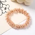 Sparkling champagne crystal bead hair tie and dual-use bracelet with golden elastic cord - Crystal Loop (Transparent Pink)
