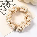 Elegant white pearl hair tie with gold weaving and high gloss beads for women - Large Pearl Loop (Creamy Pearl White)