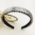 Diadema ancha de lujo con cristales brillantes y pedrería sobre base negra - Estilo Strass AB Cristal Blanco