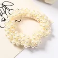 Elegant cream-white faux pearl elastic hair tie and bracelet in a clustered design - Large Pearl Loop (Pure Pearl White)