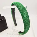 Elegant wide headband with emerald green rhinestones and black lining for women - Green Rhinestone