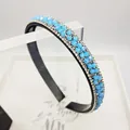 Classic black headband with sky blue crystal beads and double rows of sparkling rhinestones - Light Blue
