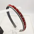 Κλασική στέκα μαλλιών με ρουμπινί στρας και ασημί κρύσταλλα σε λεπτό μαύρο σκελετό - Κόκκινο Κρύσταλλο