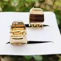 Set of two mini golden alloy hair claw clips displayed on a white card with a plant background - 1.5cm / Mini Claw / Bright Gold