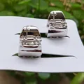 Set of 2 mini silver metal hair claw clips on white card with spring closure - 1.5cm / Mini Claw / White Silver