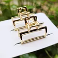Set of two mini golden metal hair claws with rectangular hollow design on white card - 2.5cm / Square Claw Clip / Bright Gold
