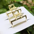 Set van 3 minimalistische geometrische metalen haarklemmen in glanzend goudkleur - 2.5cm / Vierkante Klem / Mat Goud