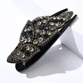 French vintage hair clip with navy and champagne rhinestones on black acrylic - Navy Blue and Transparent Gray Rhinestone