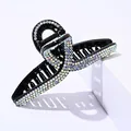 Elegant large hair claw clip with colorful rhinestones on glossy black resin finish - 8-Shape Colorful Rhinestone