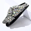 French vintage duckbill clip featuring black resin and shimmering leaf-shaped rhinestones - White Zircon
