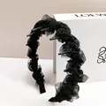 Elegante cerchietto nero in maglia plissettata con tessuto di lusso e design punk - Stile Maglia con Perline