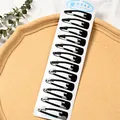 Set de 12 pinzas para el cabello BB grandes de metal negro brillante en tarjeta blanca - Estilo Gota de Agua Grande Brillante