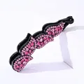 Barrette banane en acrylique noir avec strass roses pour une coiffure en queue de cheval - Strass Rose