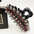Sparkling rhinestone leaf hair claw clip with deep red and AB crystals in black finish - Deep purple