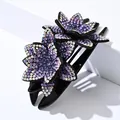 Pinza para el pelo grande con diamantes de imitación púrpuras y diseño de flores - Borde Puntiagudo Doble Flor (0415-1) / Diamante Púrpura