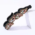 Barrette banane noire ornée de strass champagne et roses sur un support blanc élégant - Strass Champagne Type 2
