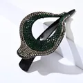 Elegante pinza de pelo negra con cristales verdes y champán en diseño ondulado - Strass Gris y Verde