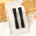 Par de dulces pinzas rectangulares negras con brillantes diamantes de imitación - Estilo Cuadrado con Diamantes de Imitación (NM-425) / Juego de 2 Piezas / Negro